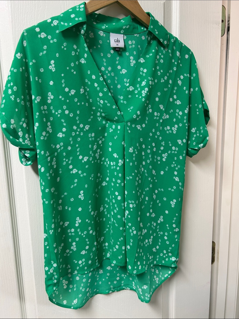CAbi Green Floral V-Neck Blouse